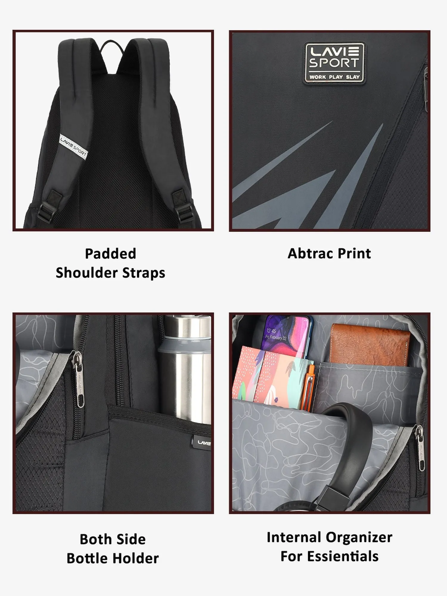 Lavie Sport Lance 37L College Bag For Boys & Girls|Backpack For Men & Women Black