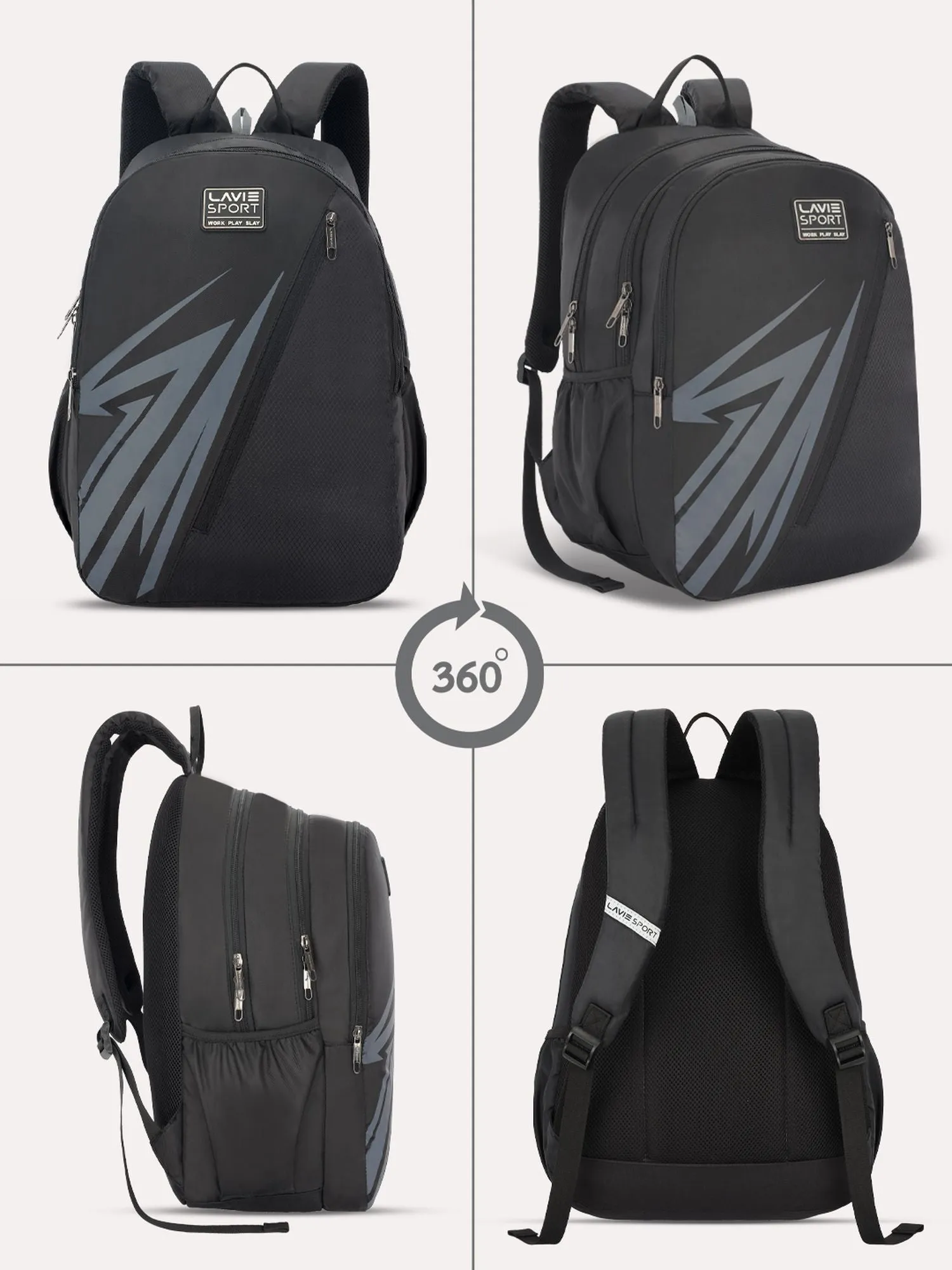 Lavie Sport Lance 37L College Bag For Boys & Girls|Backpack For Men & Women Black
