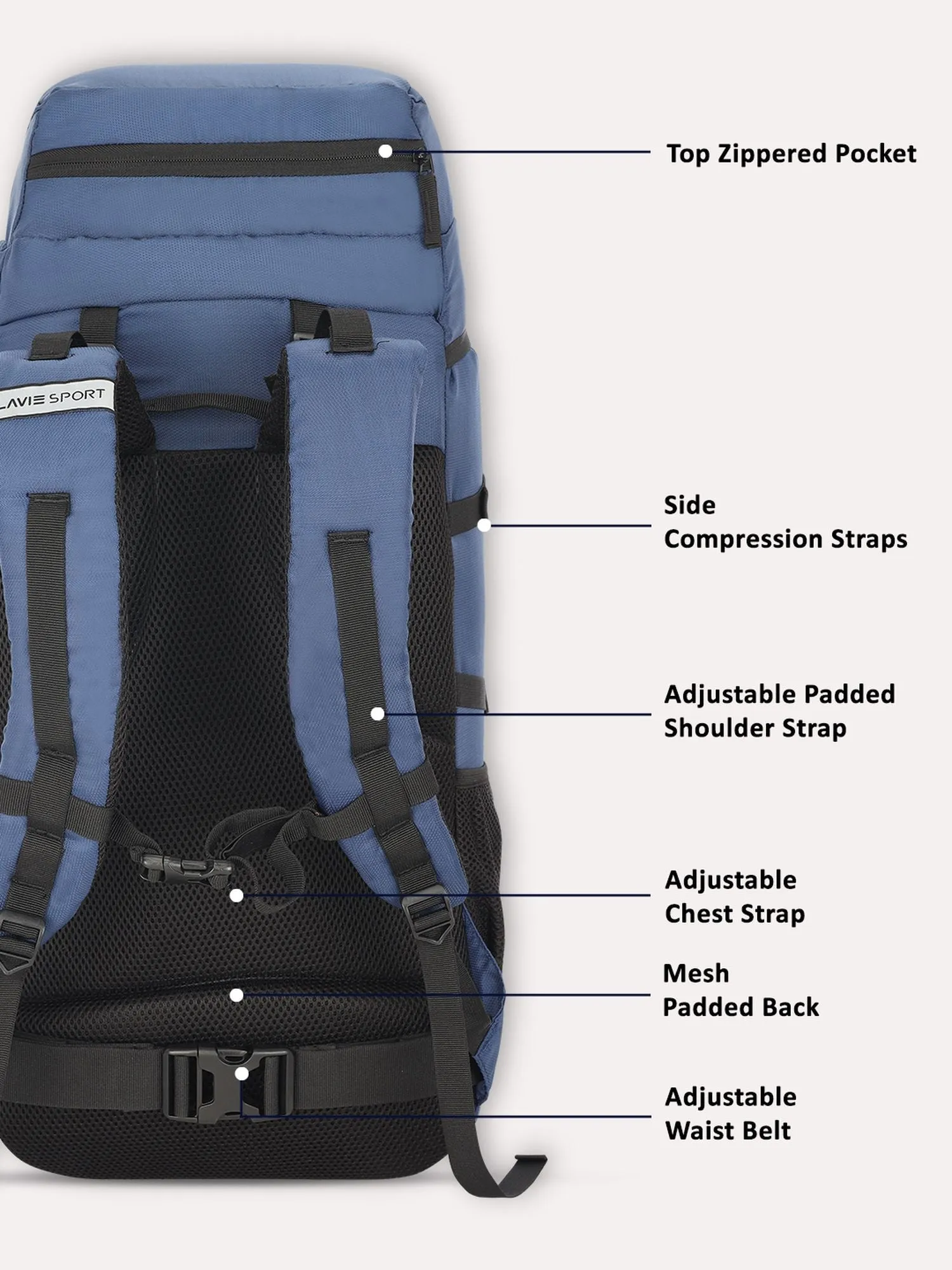 Lavie Sport Rucksack 45L For Men & Women | Boys & Girls Navy