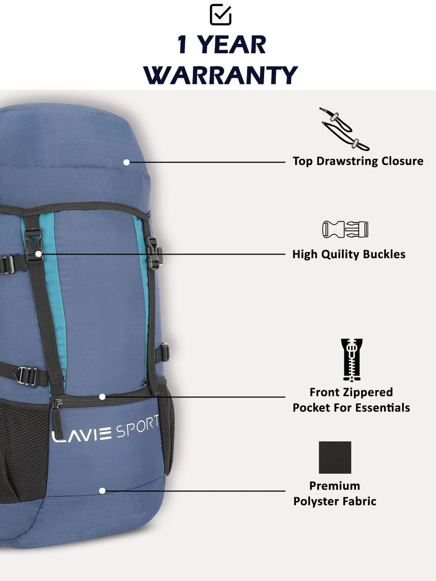 Lavie Sport Rucksack 45L For Men & Women | Boys & Girls Navy