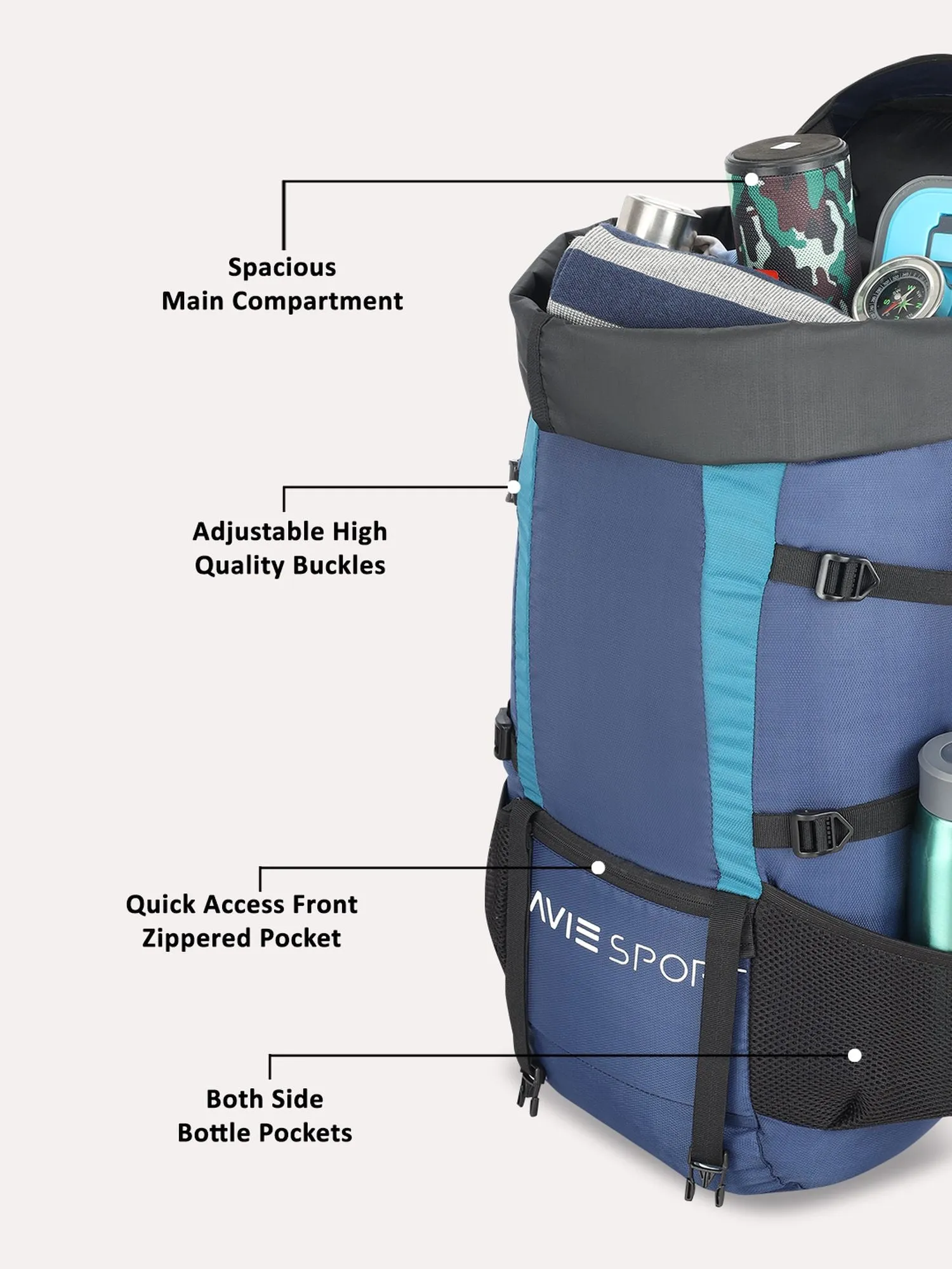 Lavie Sport Rucksack 45L For Men & Women | Boys & Girls Navy