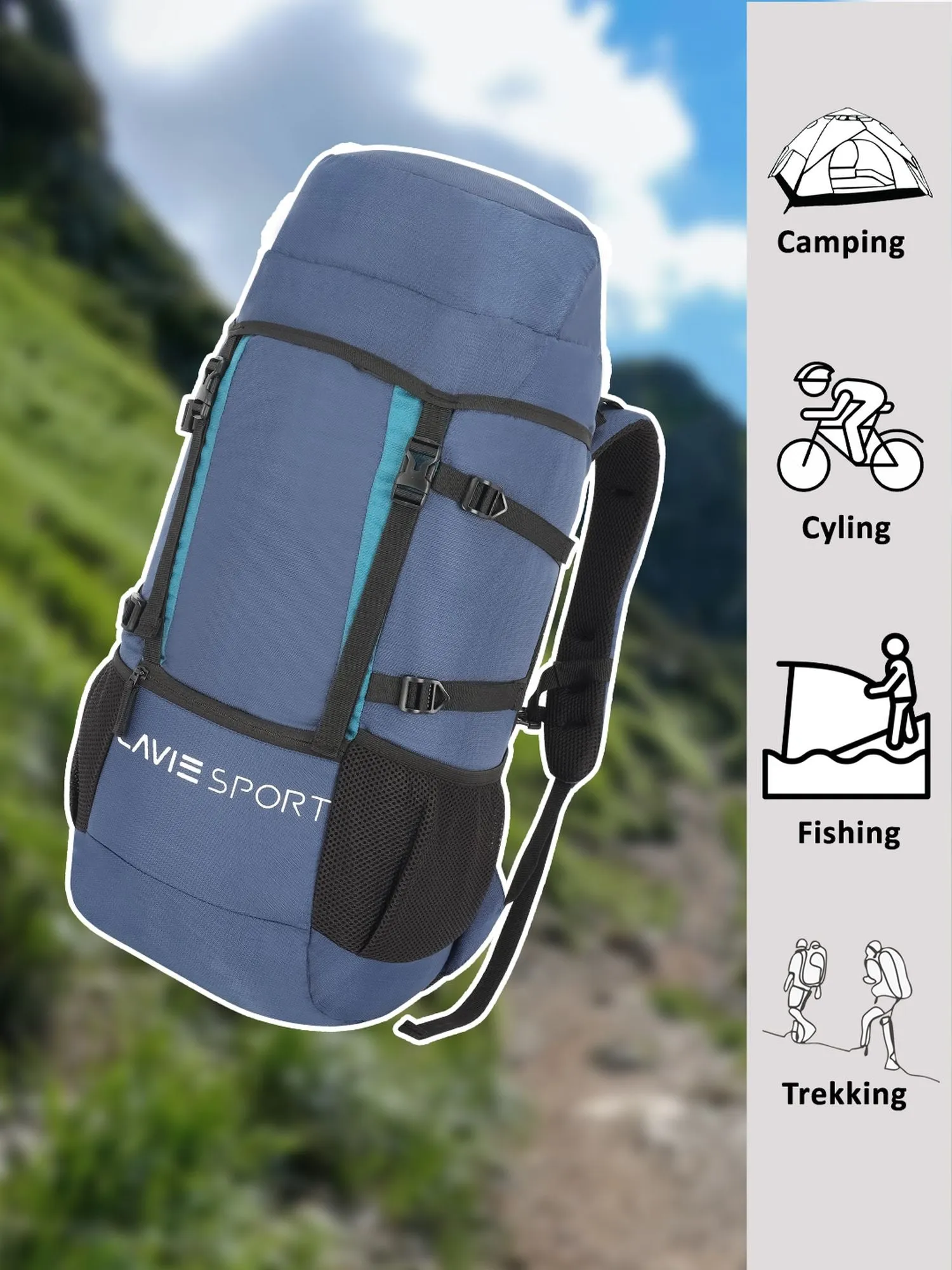 Lavie Sport Rucksack 45L For Men & Women | Boys & Girls Navy