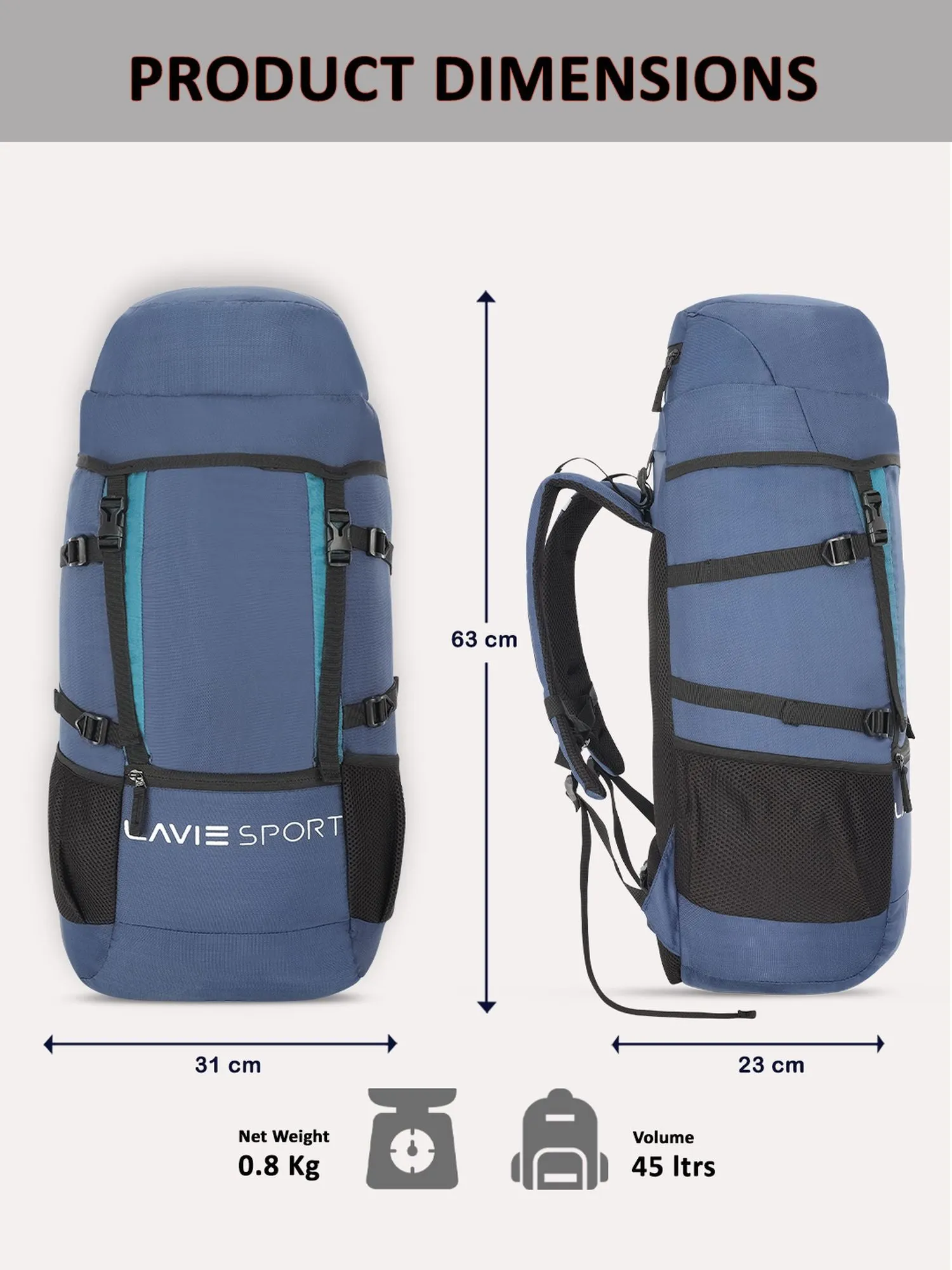 Lavie Sport Rucksack 45L For Men & Women | Boys & Girls Navy