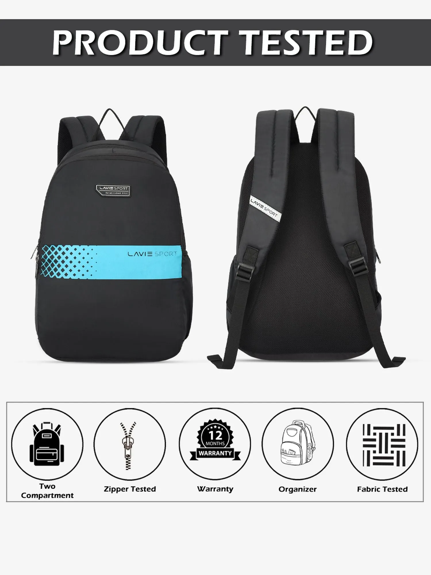 Lavie Sport Speedo 23L College Backpack For Boys & Girls|Men & Women Black