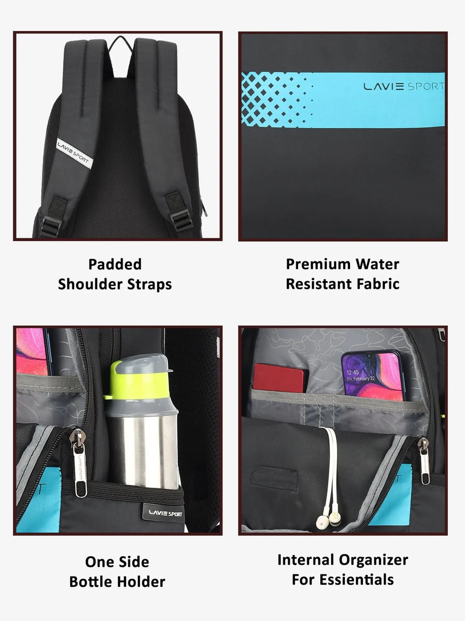Lavie Sport Speedo 23L College Backpack For Boys & Girls|Men & Women Black