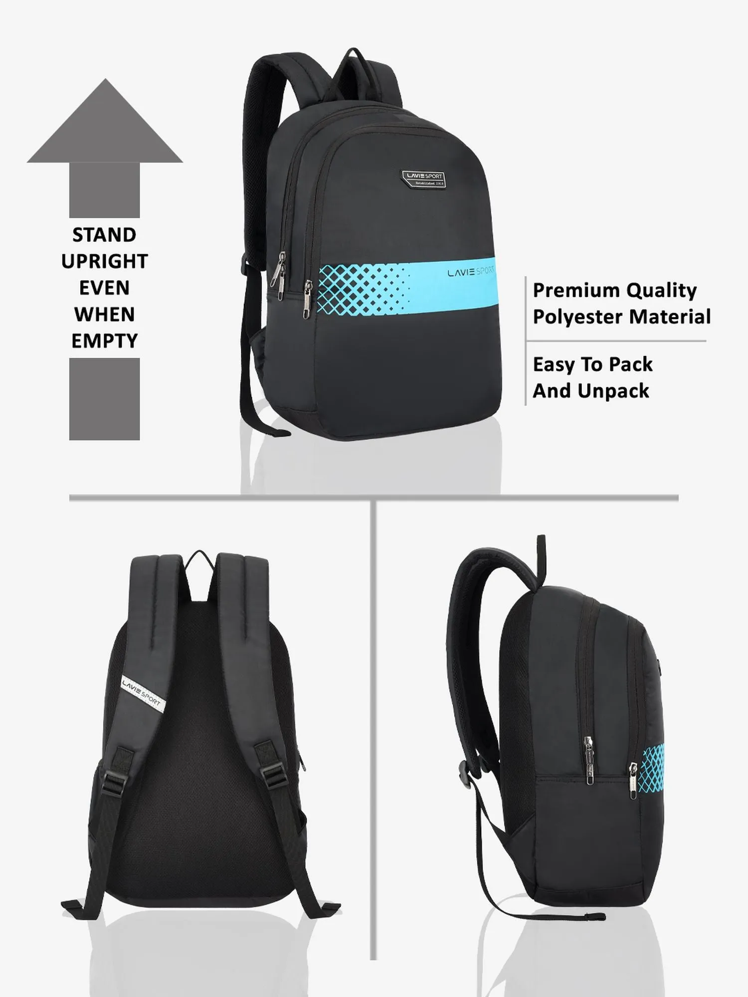 Lavie Sport Speedo 23L College Backpack For Boys & Girls|Men & Women Black