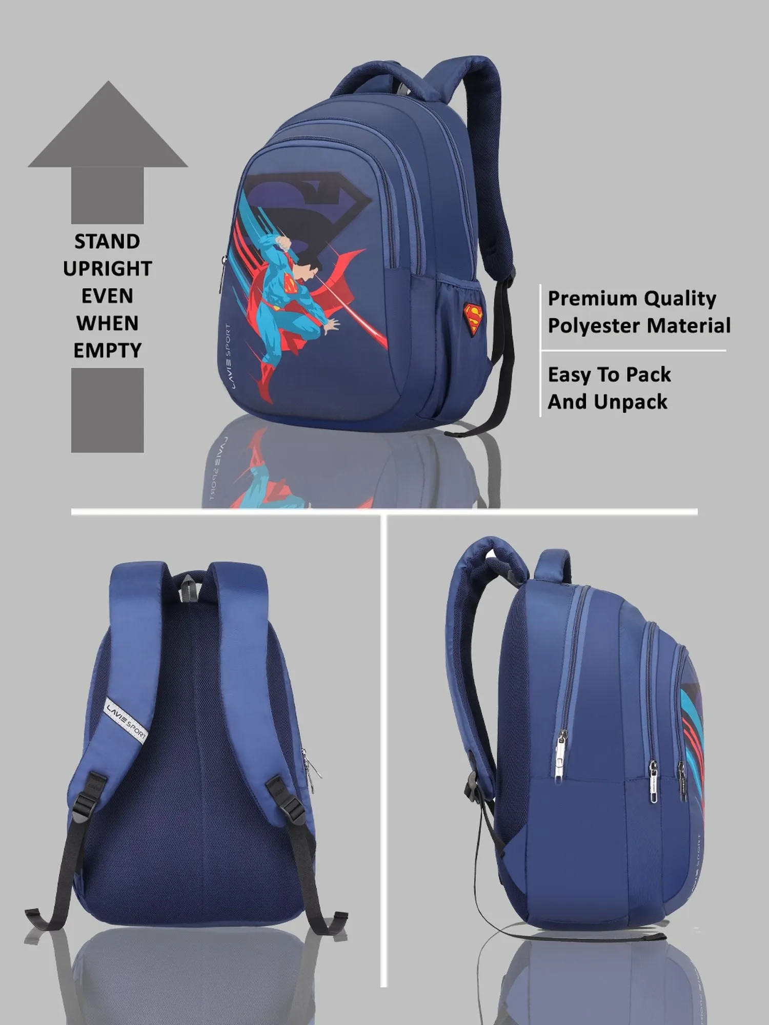 Lavie Sport Superman Power 26L Casual 17" Backpack for Boys/Girls Navy