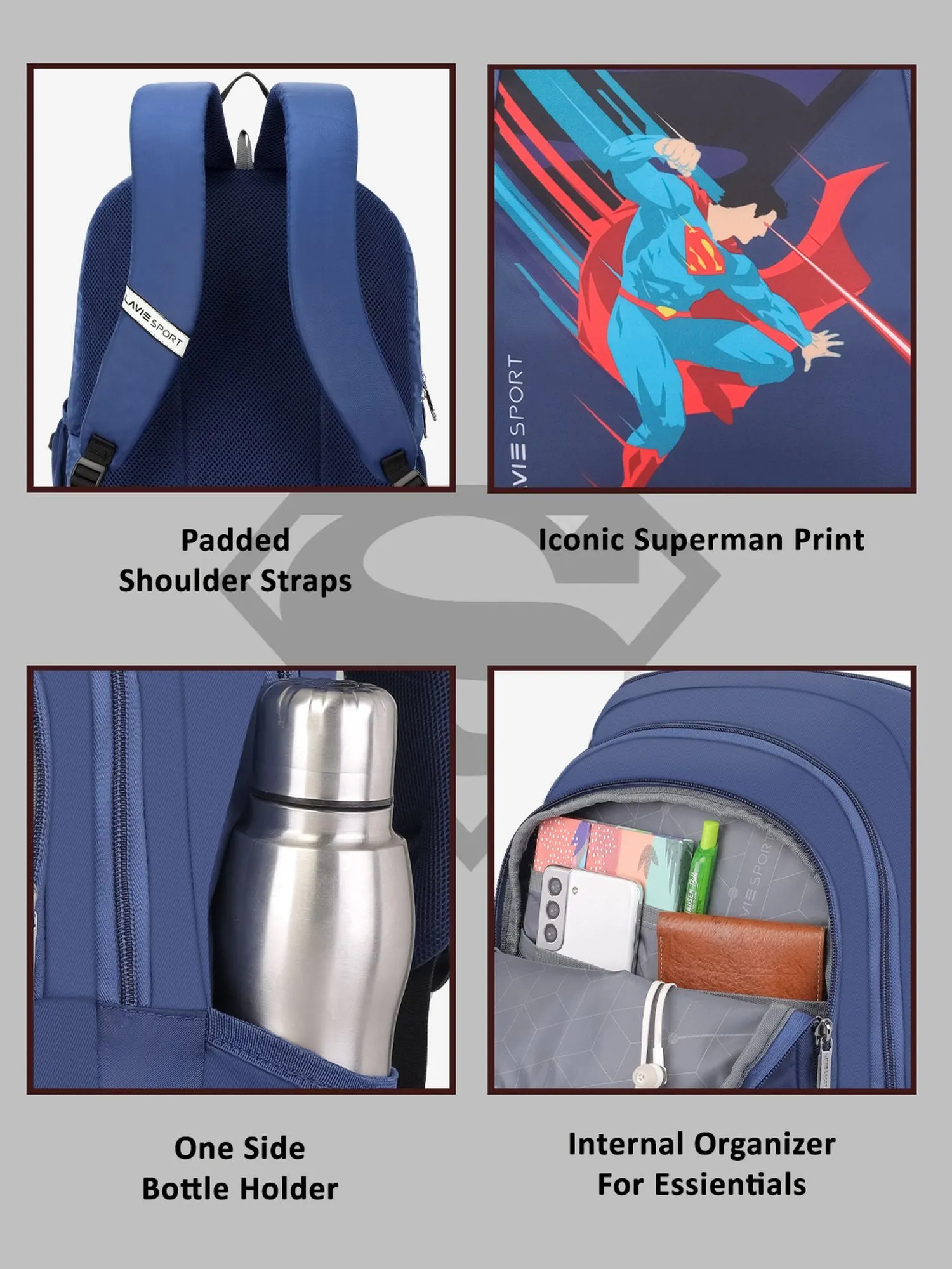 Lavie Sport Superman Power 26L Casual 17" Backpack for Boys/Girls Navy