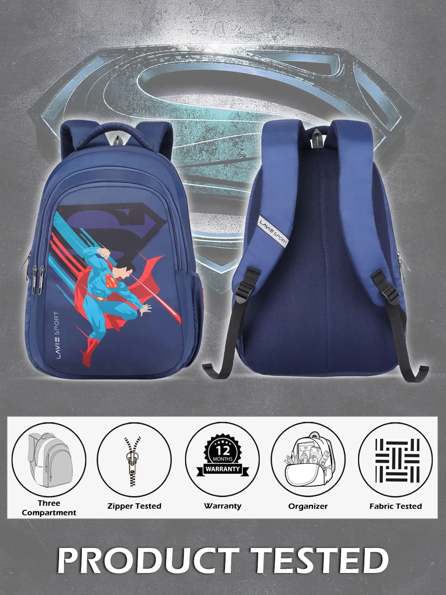 Lavie Sport Superman Power 26L Casual 17" Backpack for Boys/Girls Navy