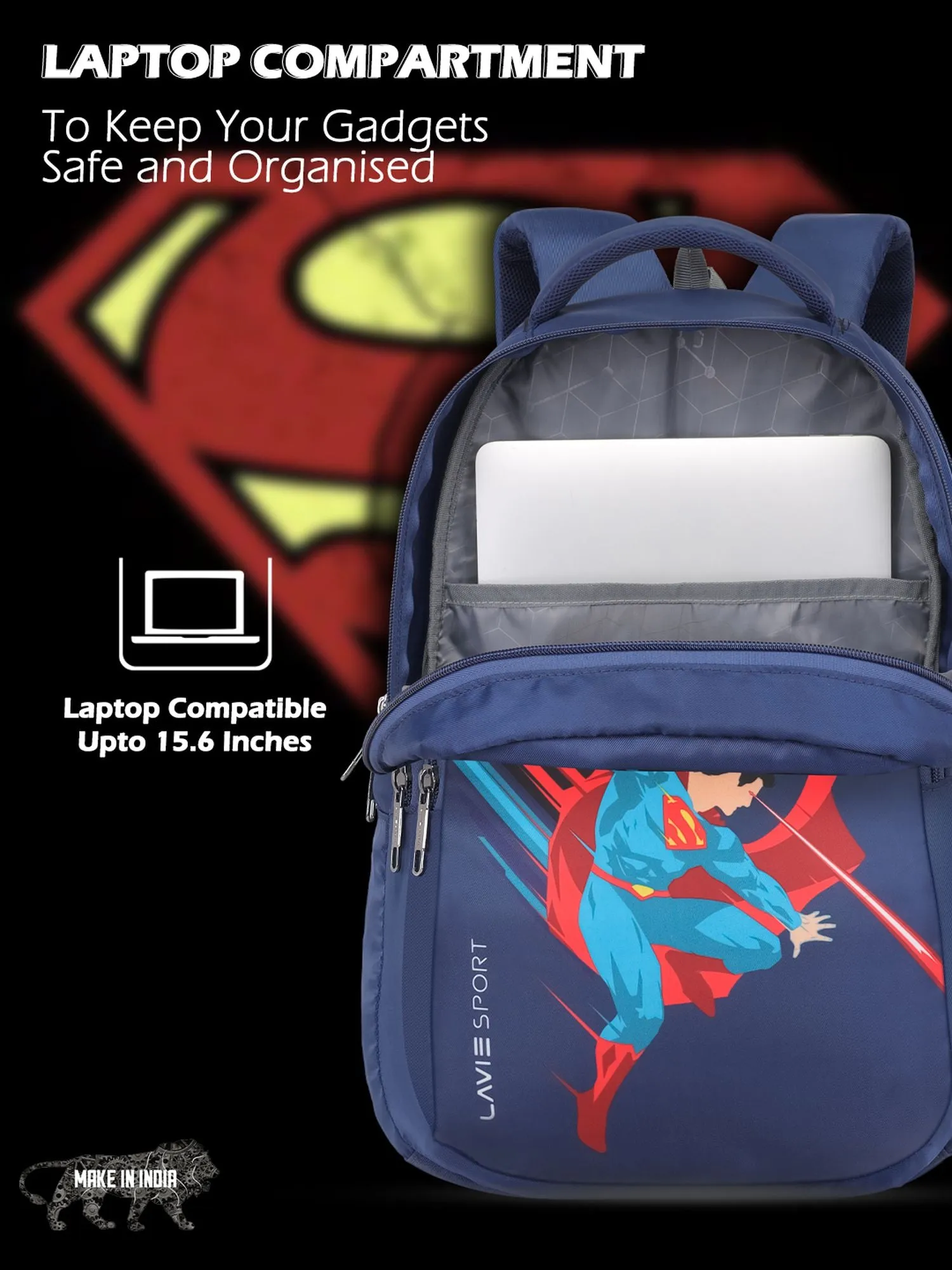 Lavie Sport Superman Power 26L Casual 17" Backpack for Boys/Girls Navy