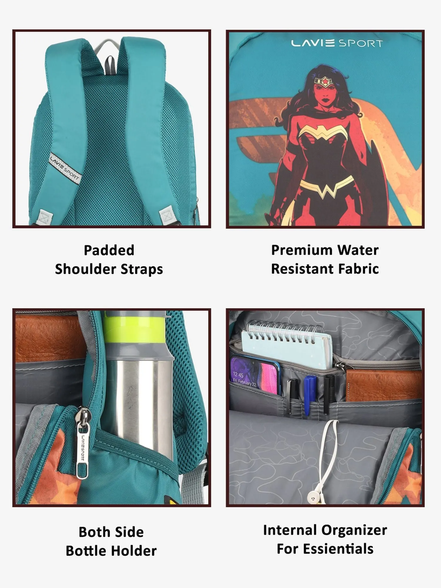 Lavie Sport Wonder woman Blaze 33L College Laptop Backpack For Boys & Girls Teal