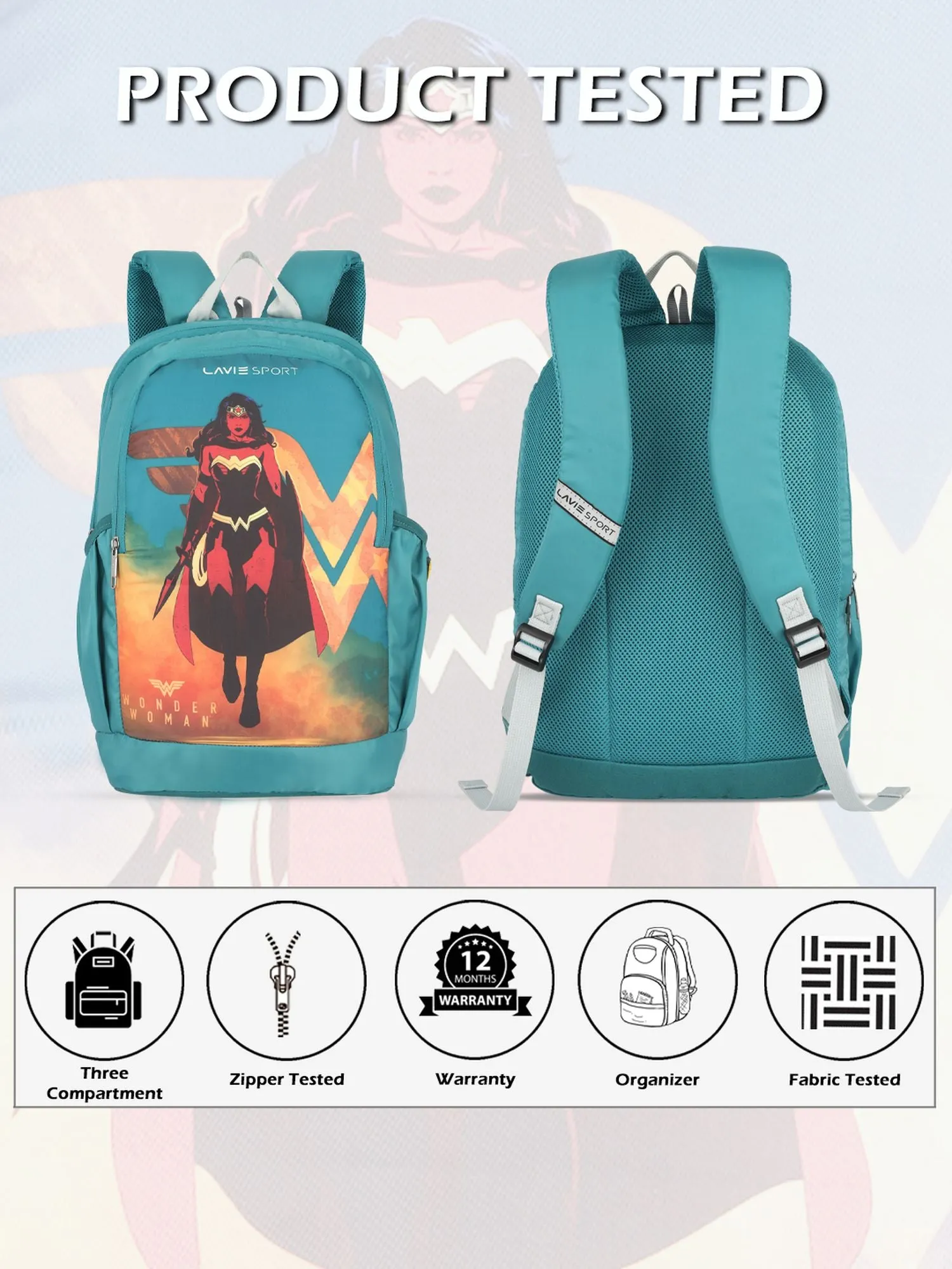 Lavie Sport Wonder woman Blaze 33L College Laptop Backpack For Boys & Girls Teal