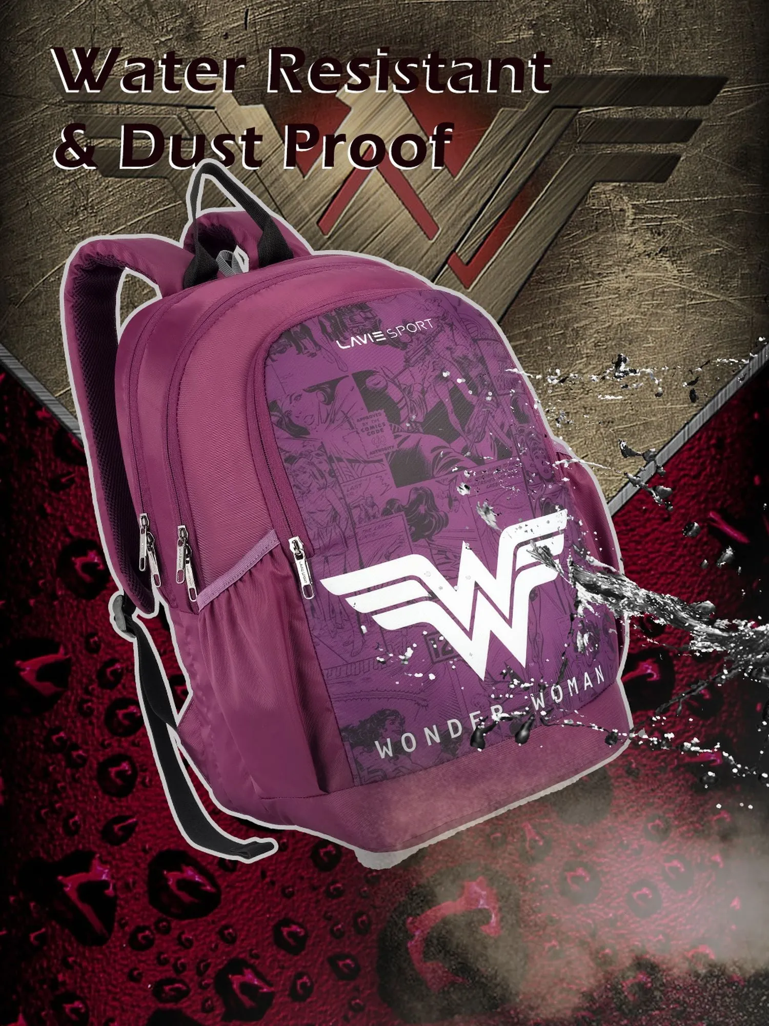 Lavie Sport Wonder Woman Wing 33L Casual Laptop Backpack For Boys & Girls Purple