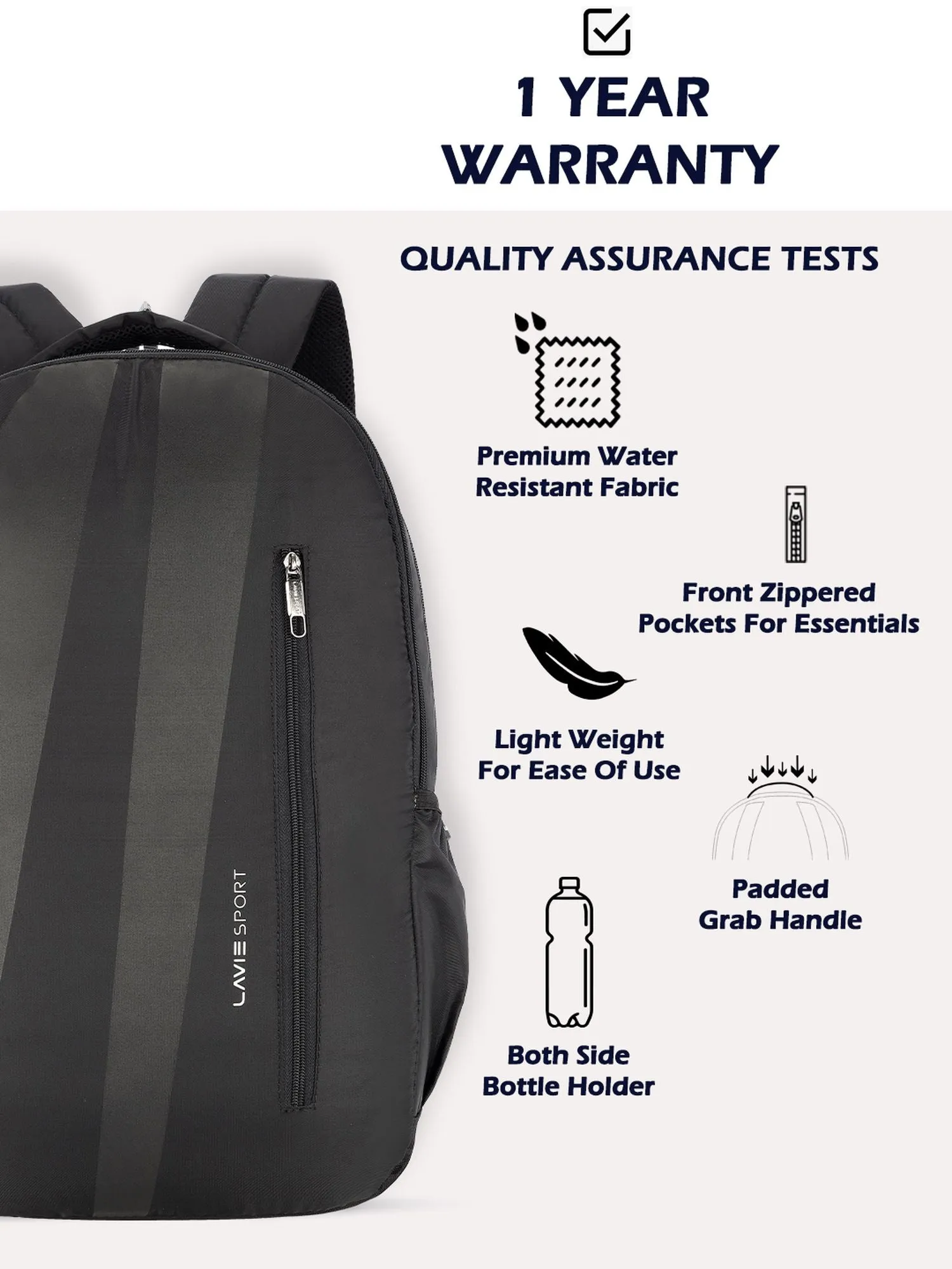 Lavie Sport Zolt 32L Laptop Backpack For Men & Women Black