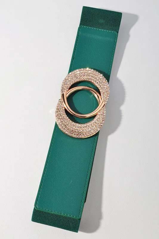 Leather Strech Belt with Shiny Circle Buckle