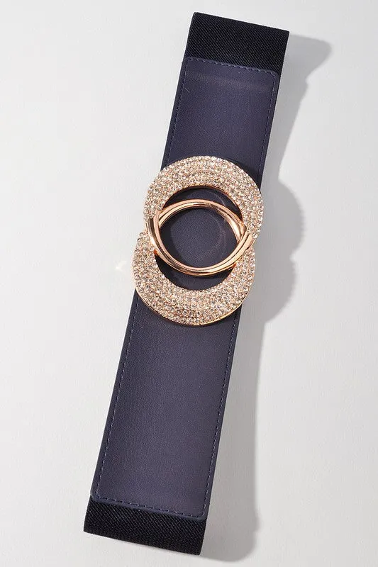 Leather Strech Belt with Shiny Circle Buckle