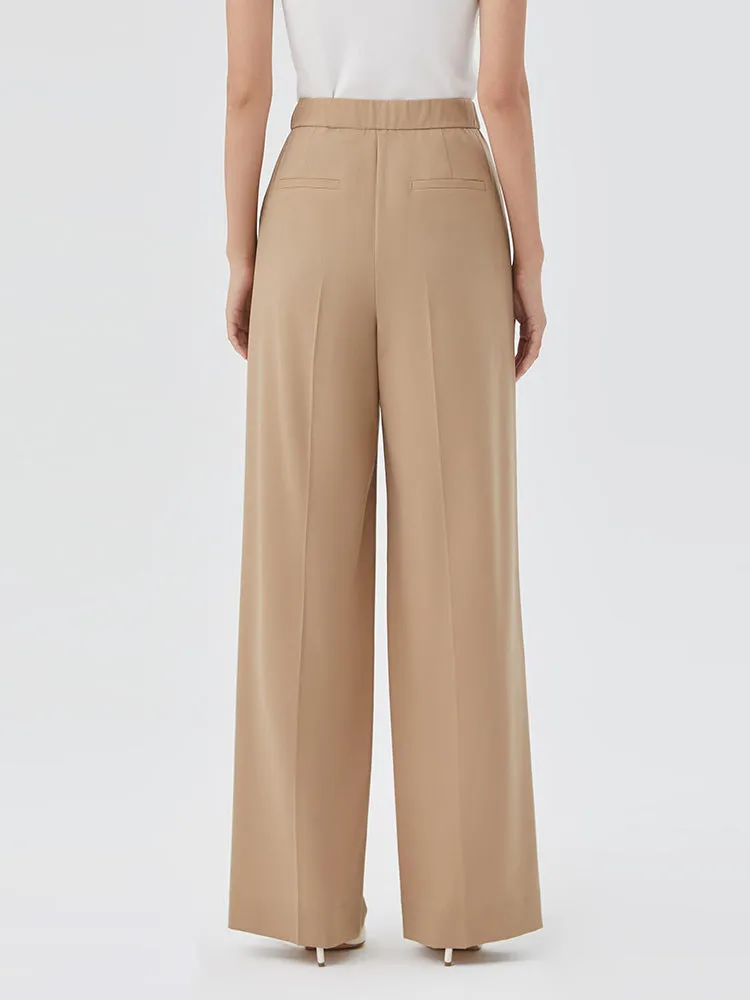Light Camel Silk Woolen Loose Pants