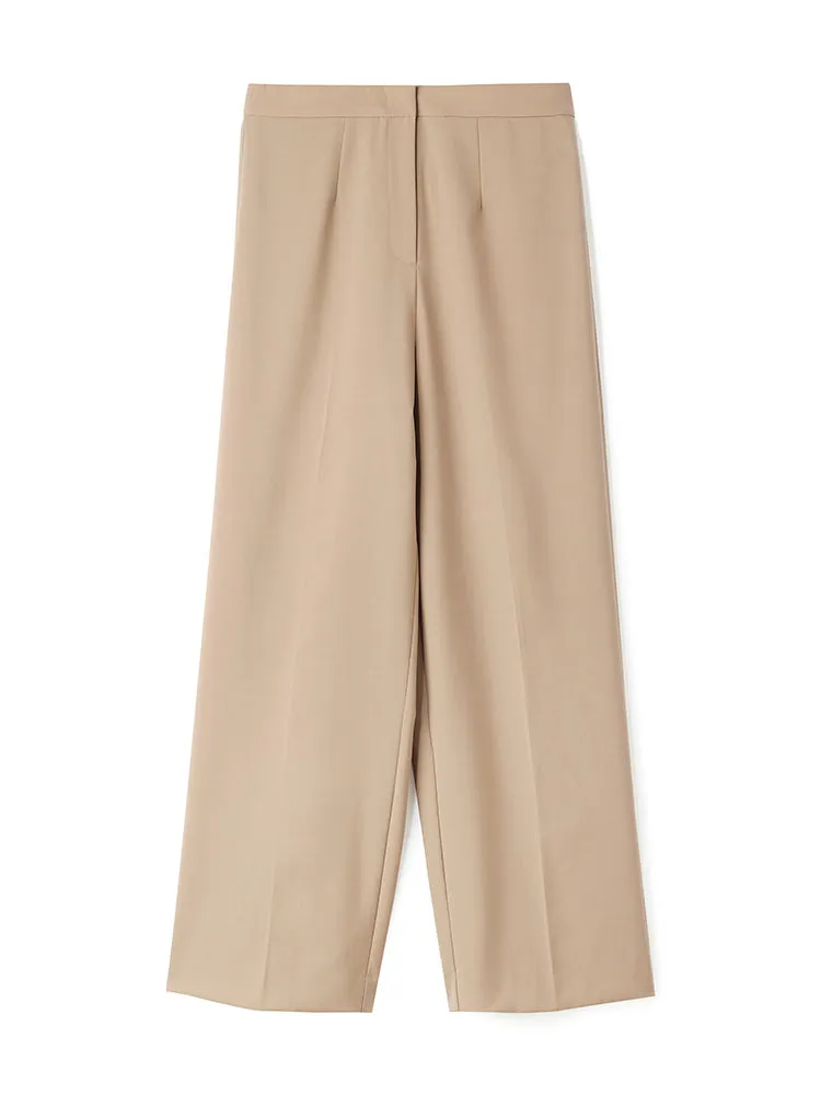 Light Camel Silk Woolen Loose Pants