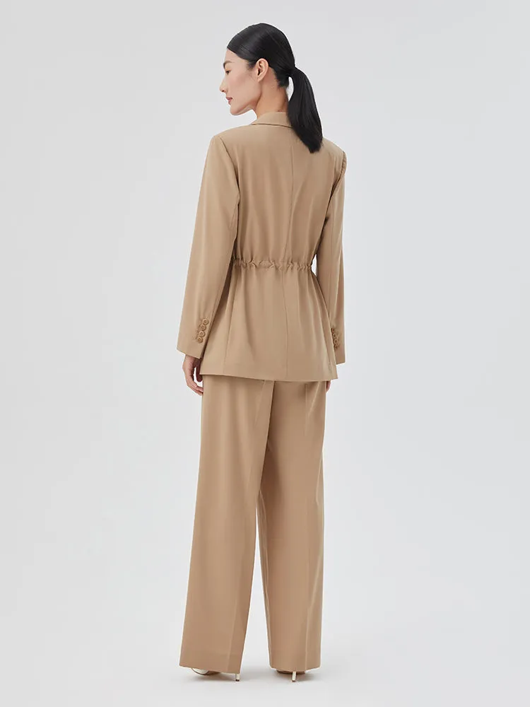 Light Camel Silk Woolen Loose Pants