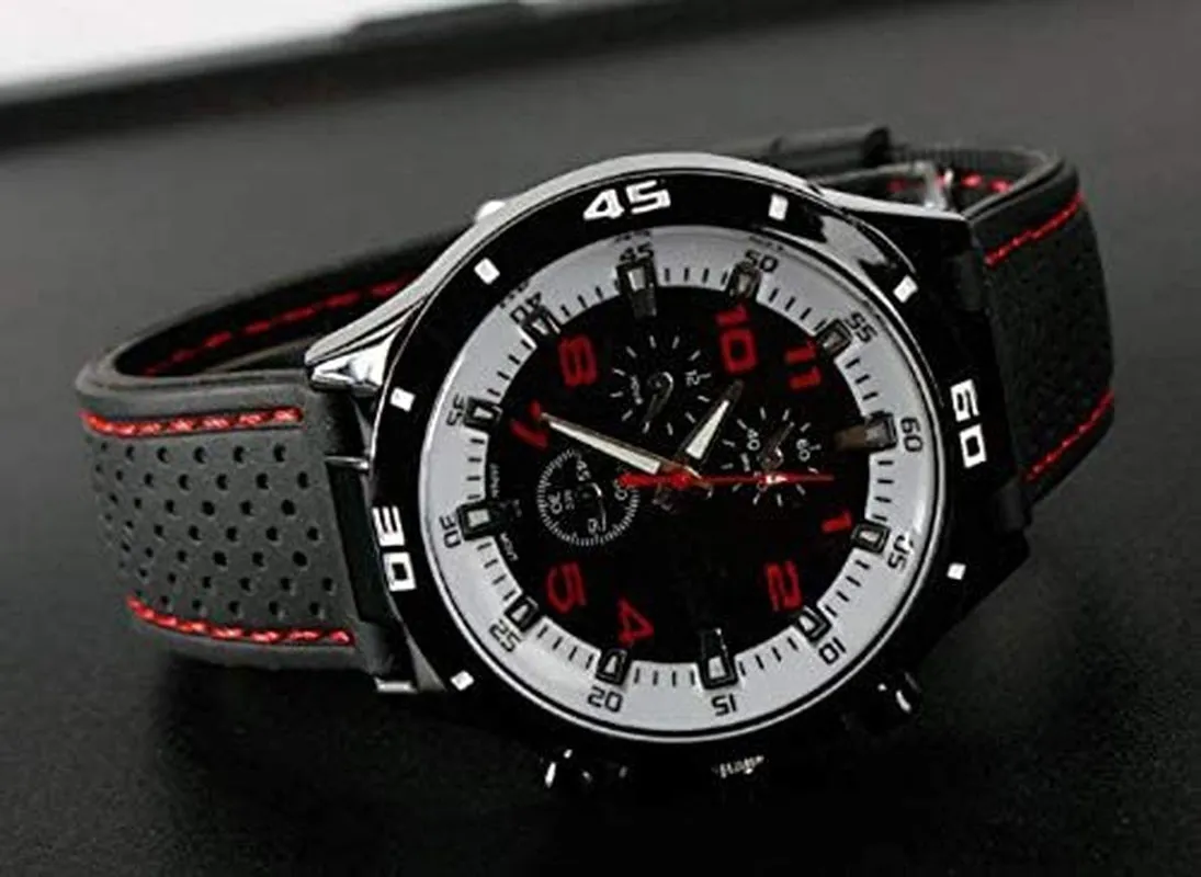 Men's GT Racer Sport Watch Military Pilot Aviator Army Style Black Silicone Mens Watch