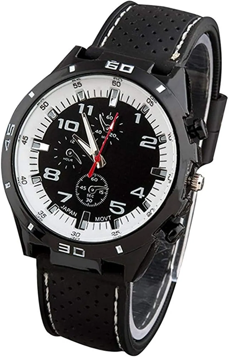 Men's GT Racer Sport Watch Military Pilot Aviator Army Style Black Silicone Mens Watch