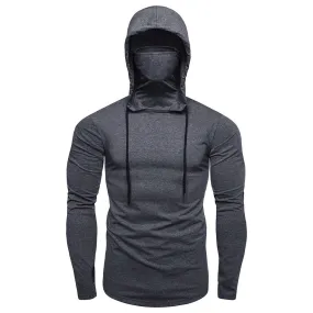 Mens Hoodie Gym Thin Long Sleeve Hoodies With Mask Sweatshirt Casual Splice Large Open-Forked Mask Hoodie Sweatshirt Hooded Tops