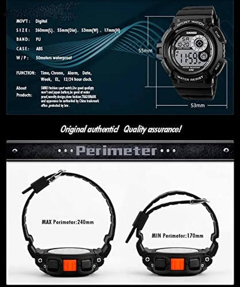 Men's LED Digital Electronic Multi-Function Calendar Waterproof Watch Sports Fashion Chronograph Watches