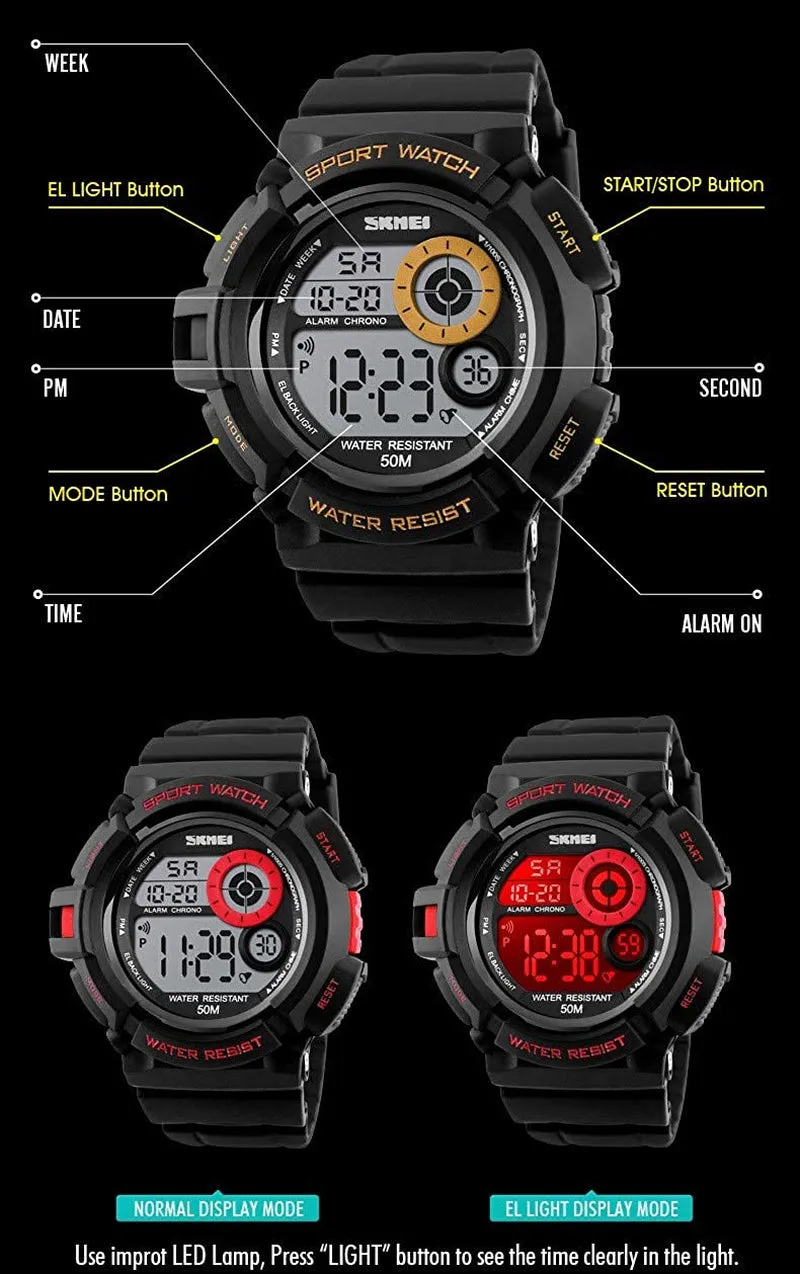 Men's LED Digital Electronic Multi-Function Calendar Waterproof Watch Sports Fashion Chronograph Watches