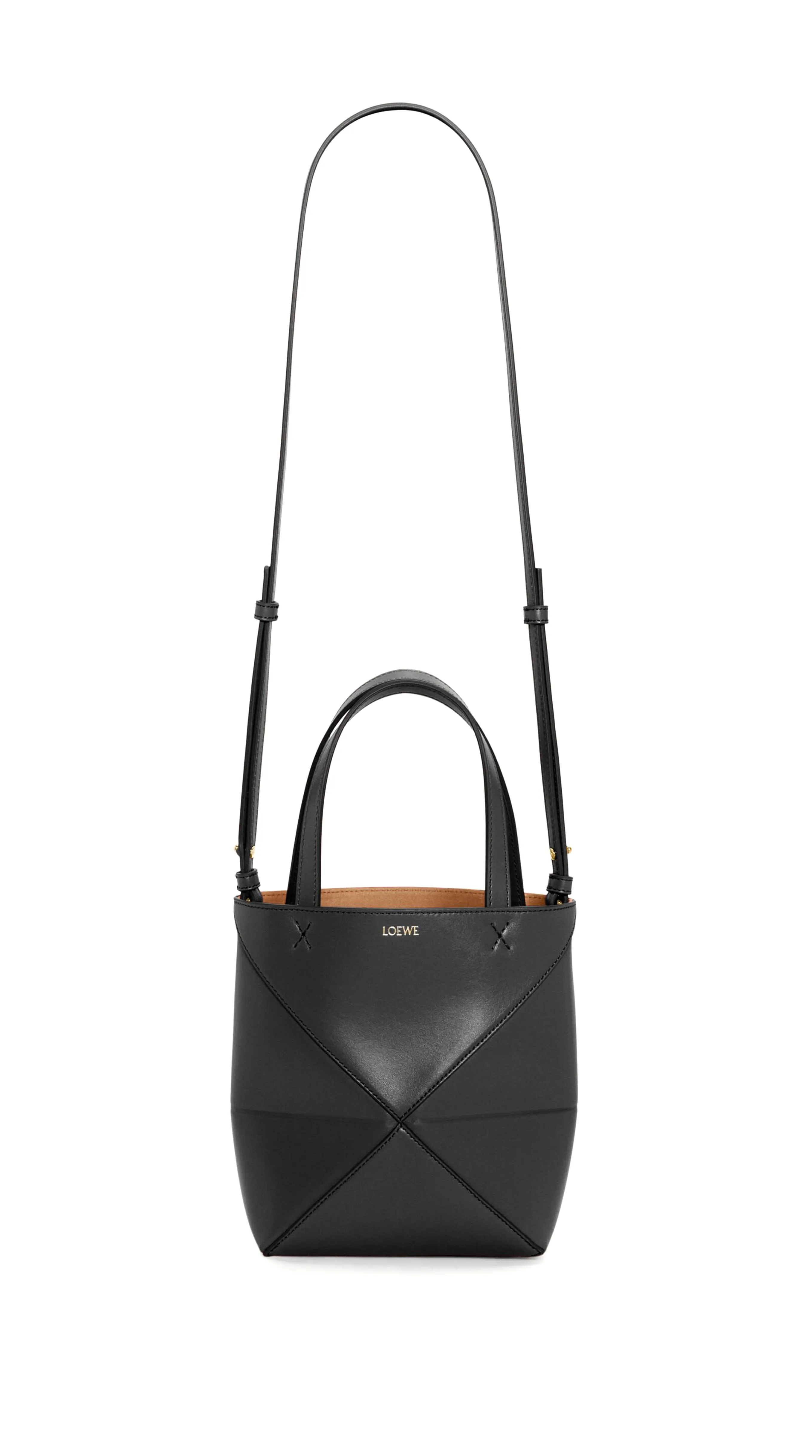 Mini Puzzle Fold Tote in Shiny Calfskin - Black