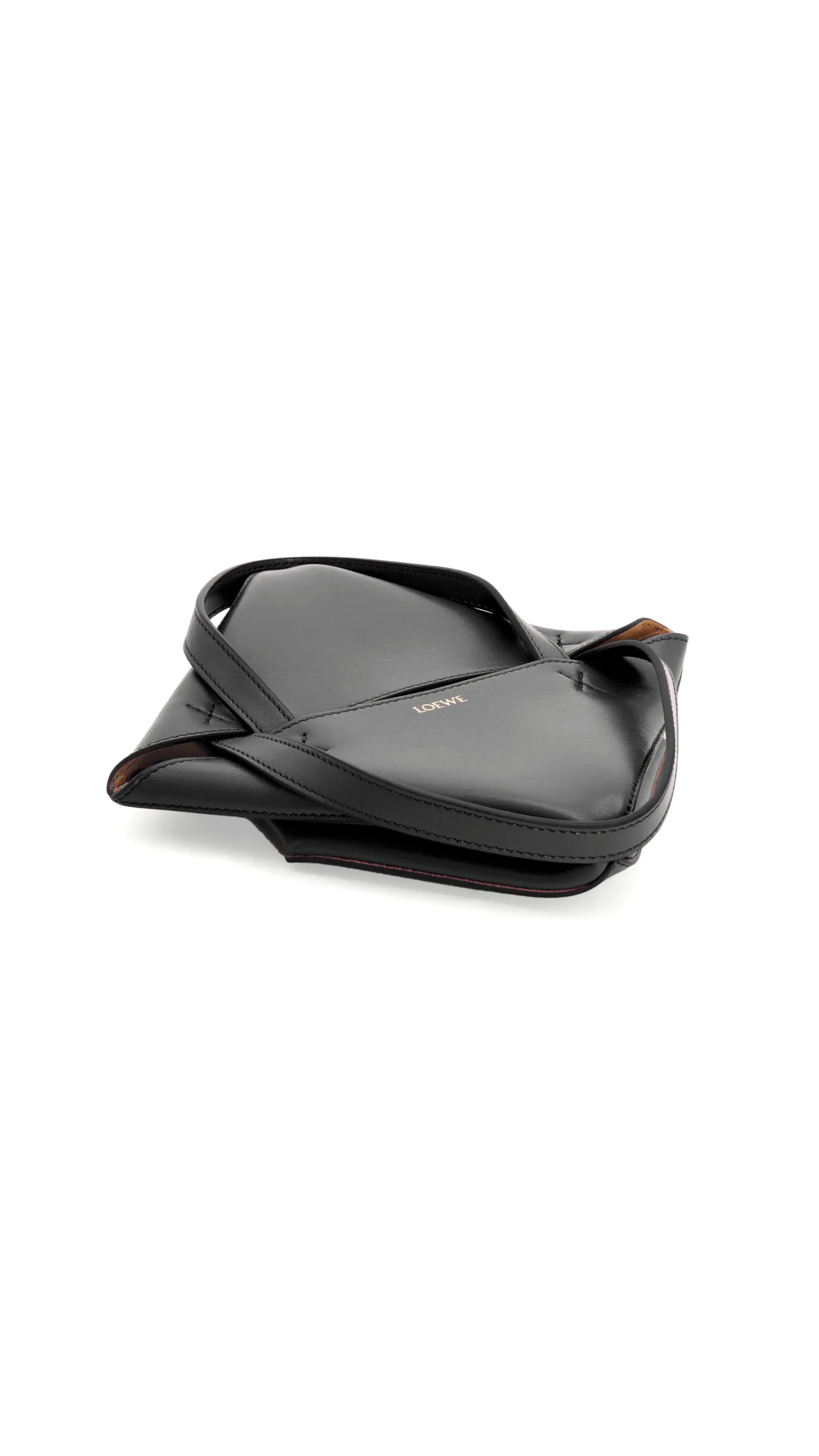 Mini Puzzle Fold Tote in Shiny Calfskin - Black