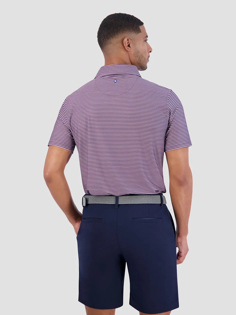 Mini Stripes Tech Jersey Sports Fit Polo - Plum