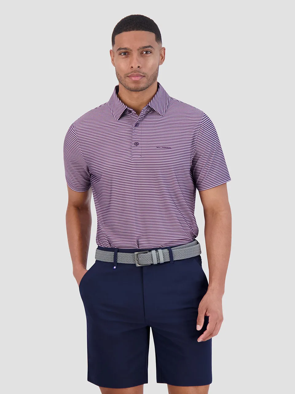 Mini Stripes Tech Jersey Sports Fit Polo - Plum