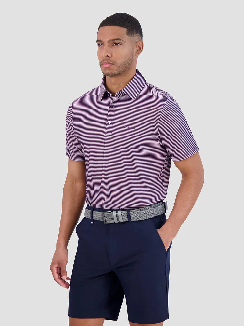 Mini Stripes Tech Jersey Sports Fit Polo - Plum