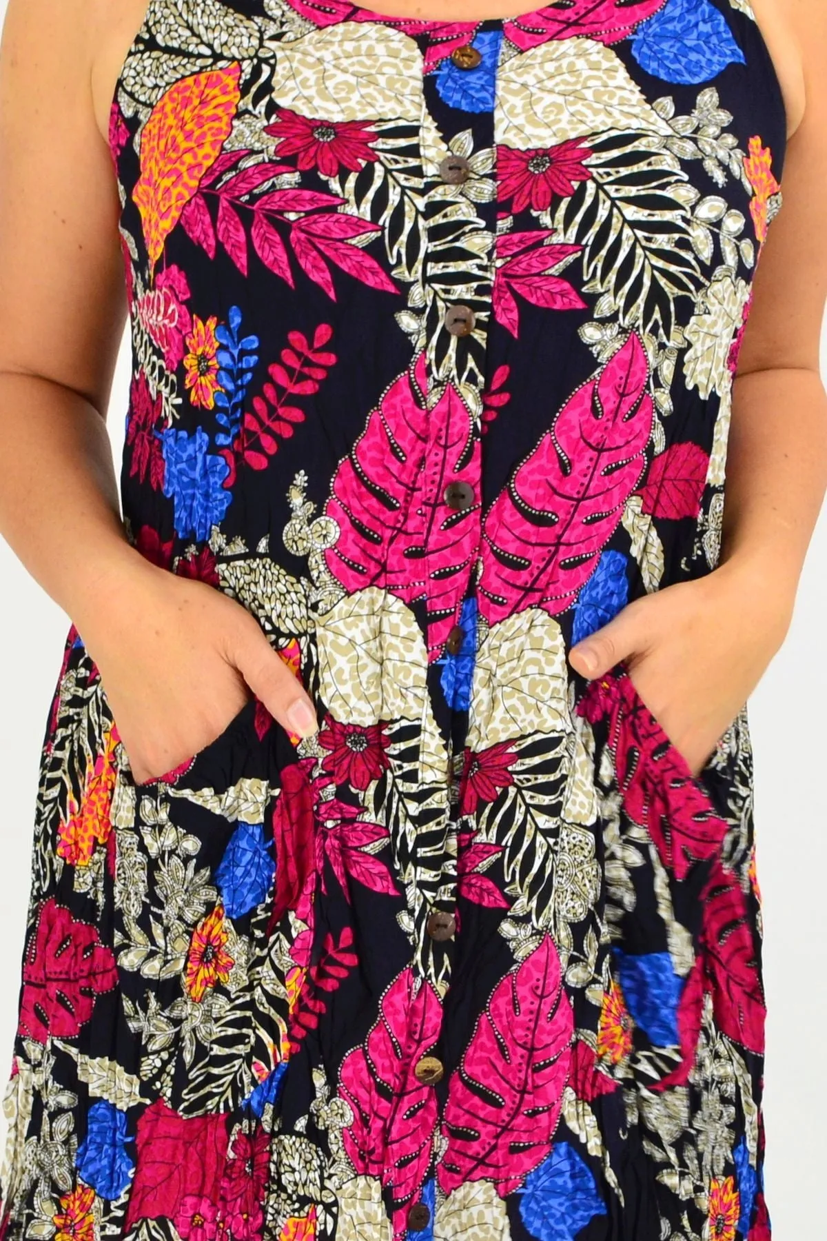 Navy Crinkle Leaf Tunic Dress