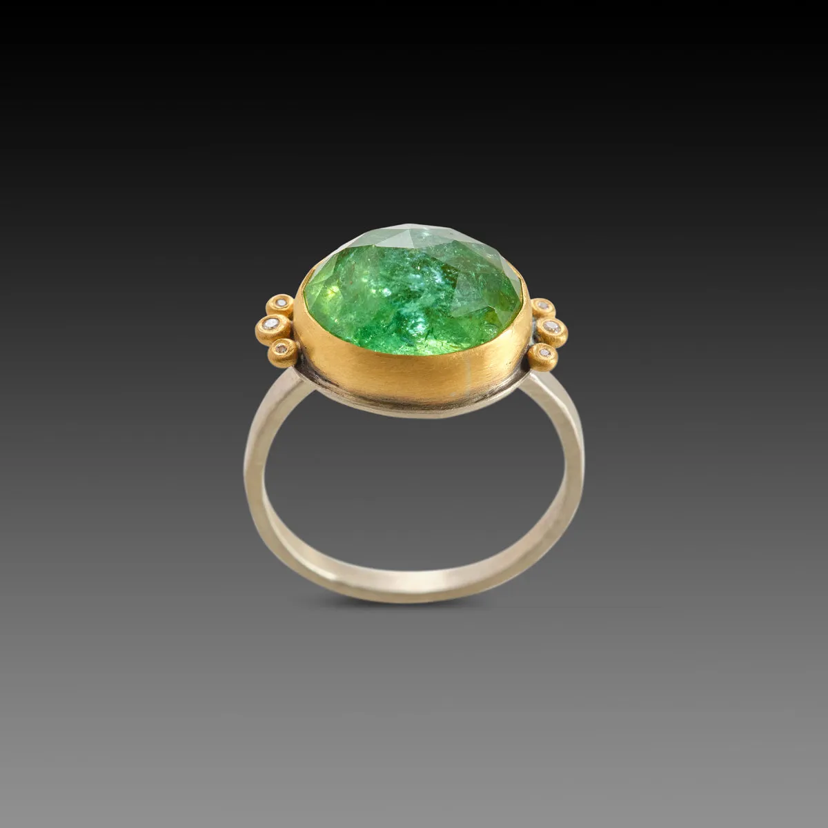 Oval Tourmaline Ring with Diamond Trios