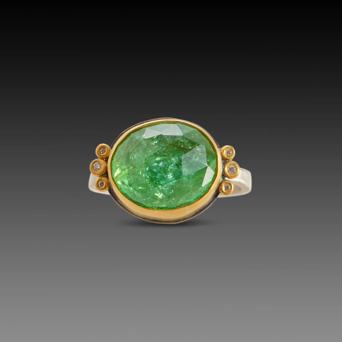 Oval Tourmaline Ring with Diamond Trios