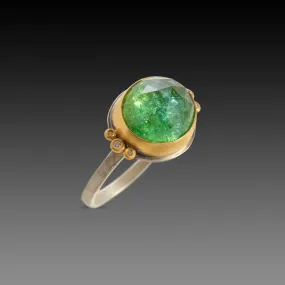 Oval Tourmaline Ring with Diamond Trios