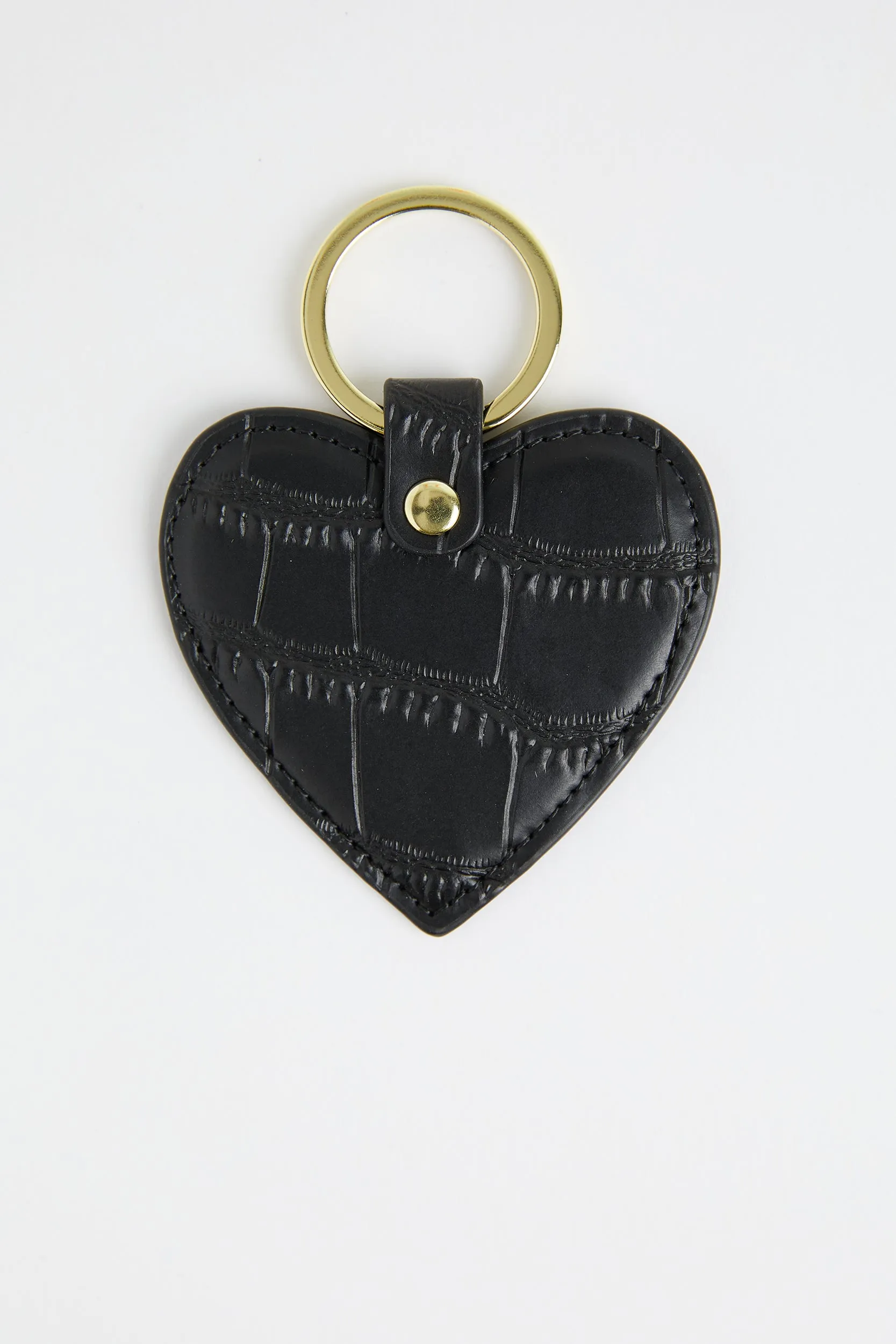 Personalised Leather Heart Keyring - Black Croc with Gold Hardware