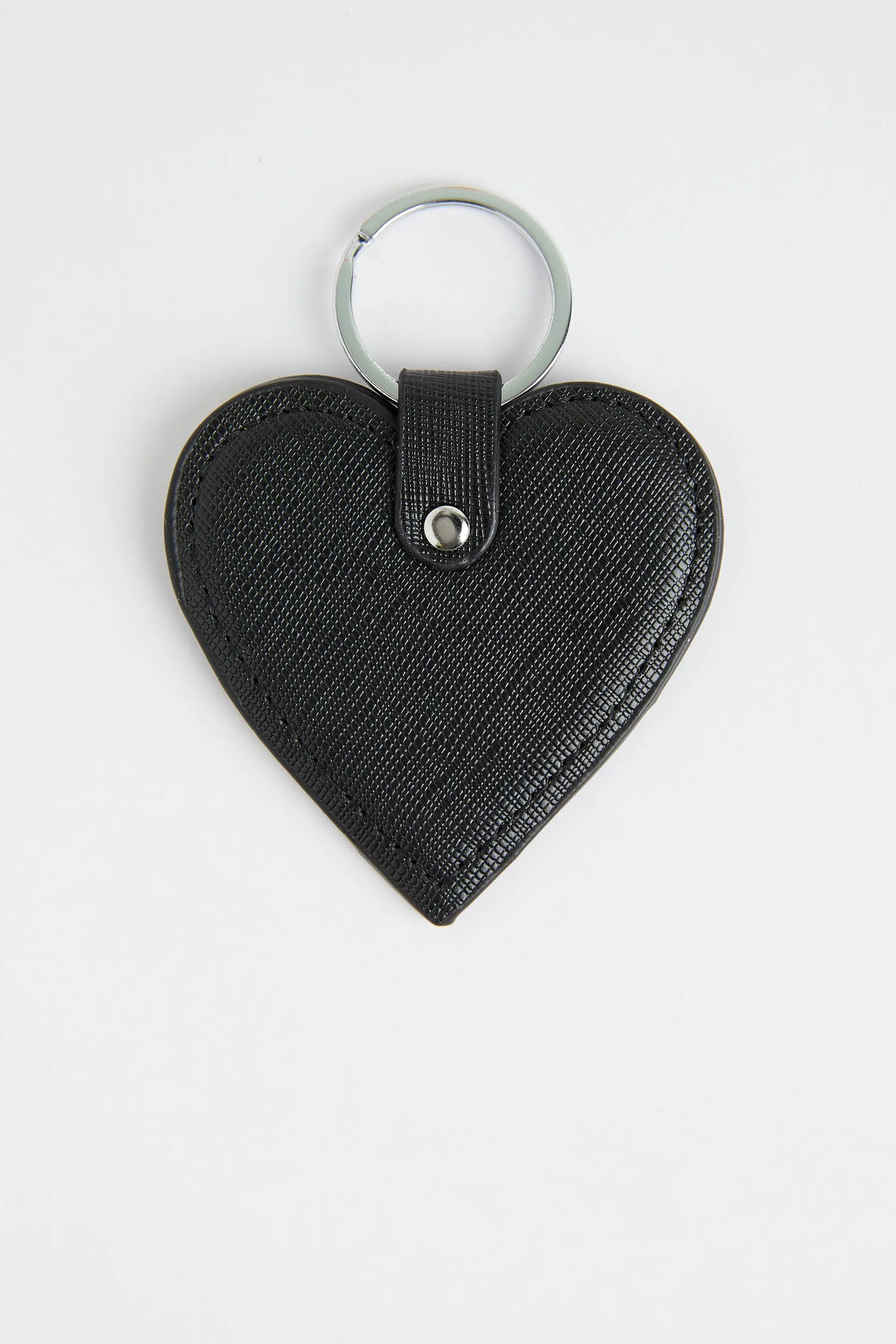 Personalised Leather Heart Keyring - Black Saffiano with Silver Hardware