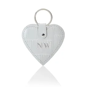 Personalised Leather Heart Keyring - Grey Croc with Silver Hardware