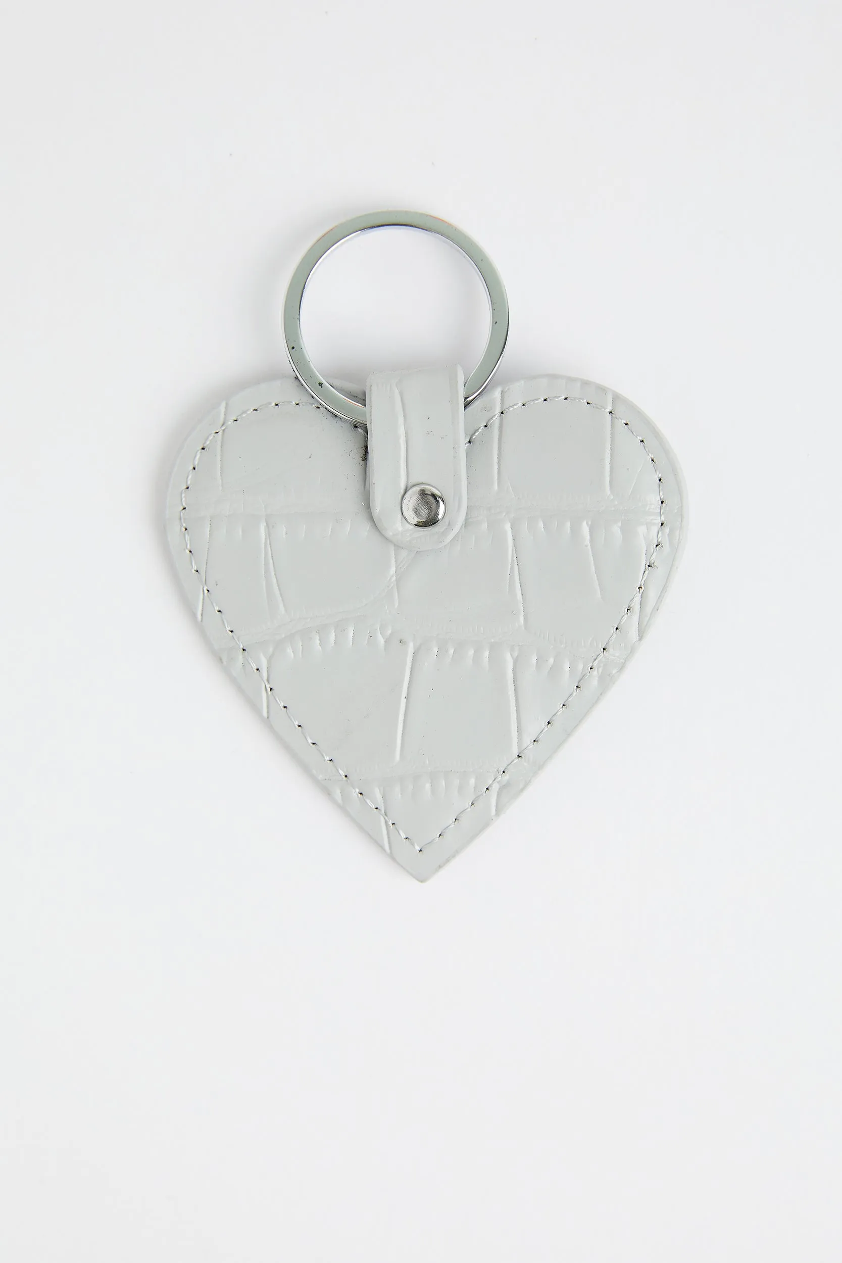 Personalised Leather Heart Keyring - Grey Croc with Silver Hardware