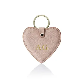 Personalised Leather Heart Keyring - Nude Saffiano with Gold Hardware