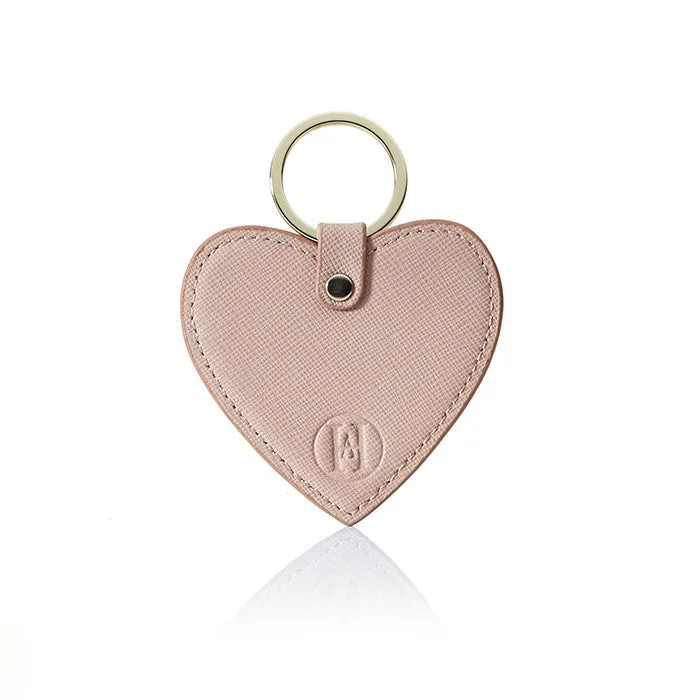 Personalised Leather Heart Keyring - Nude Saffiano with Gold Hardware