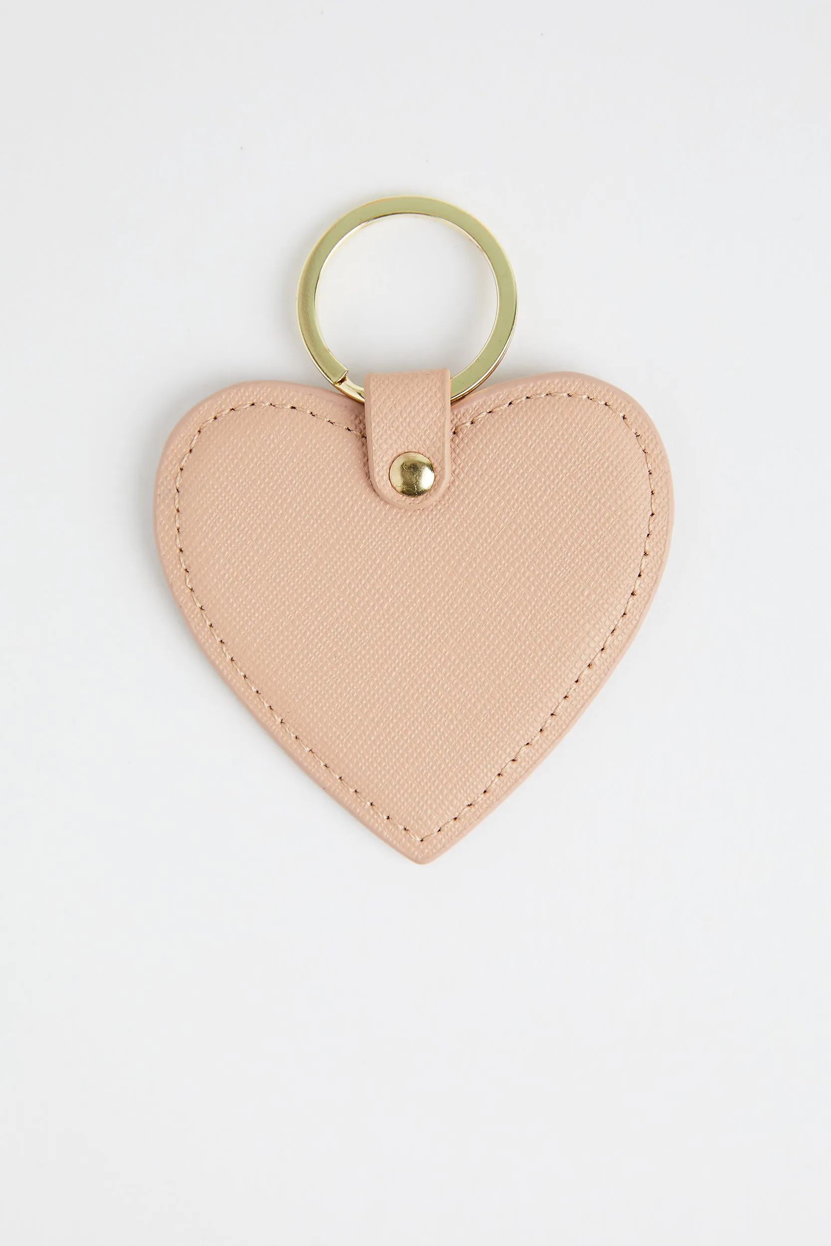 Personalised Leather Heart Keyring - Nude Saffiano with Gold Hardware