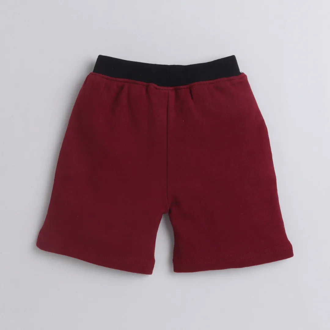 Polka Tots Knee Length Letter Patch Shorts - Maroon