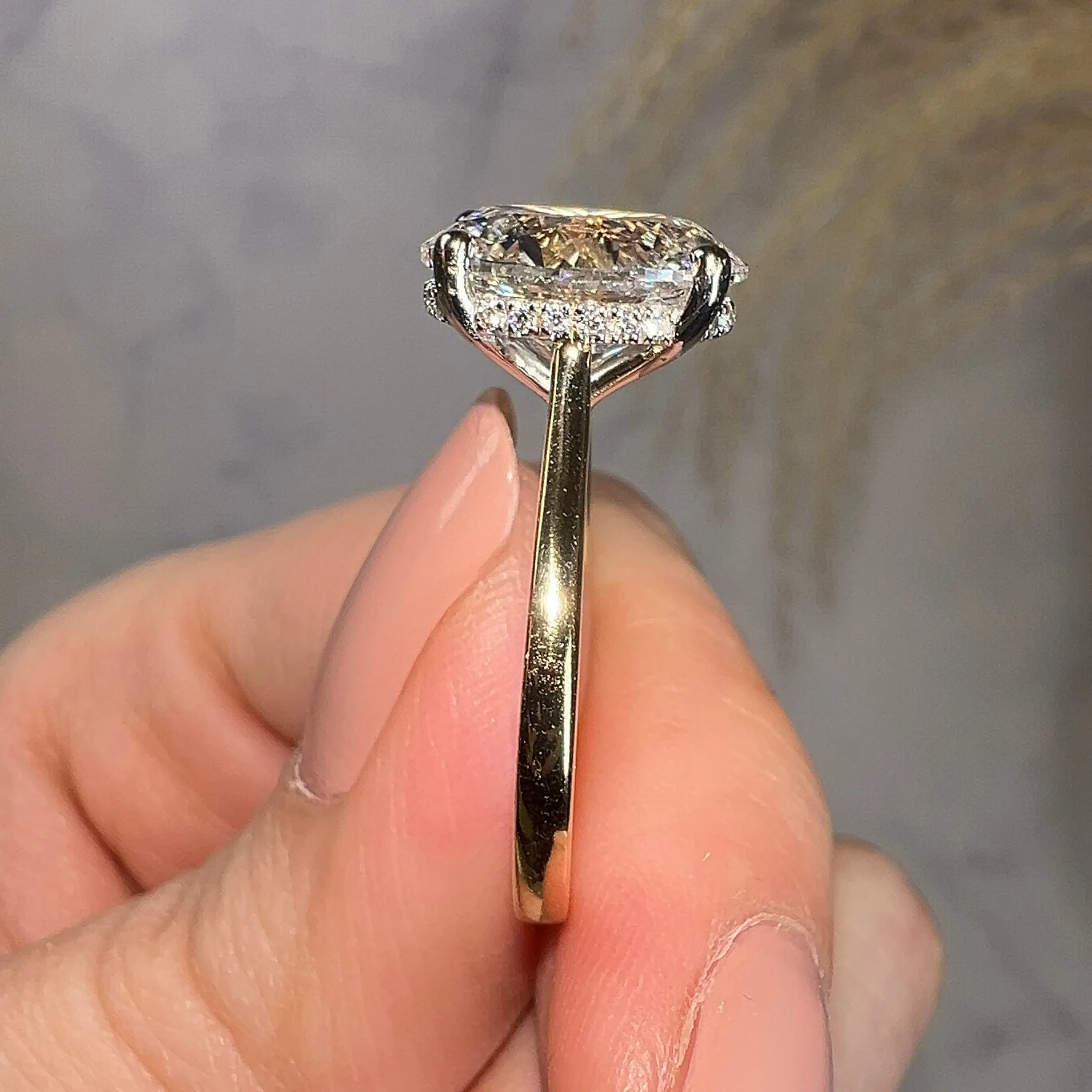 "Anastasia" Gold 2.25 Carat Oval Cut Hidden Under Halo Secret Gemstone Diamond Engagement Ring