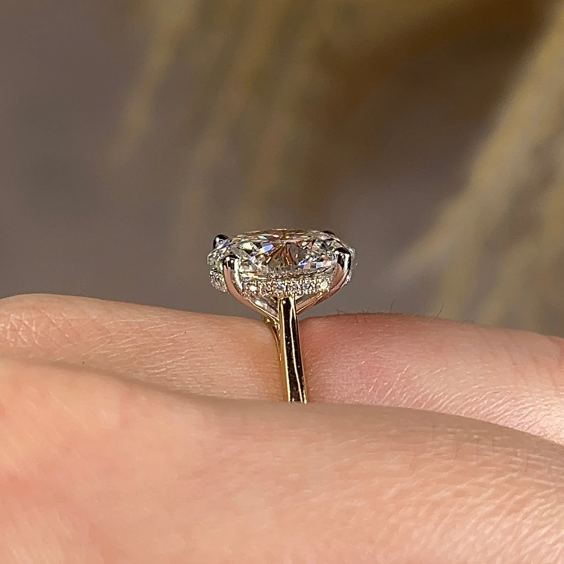 "Anastasia" Gold 2.25 Carat Oval Cut Hidden Under Halo Secret Gemstone Diamond Engagement Ring