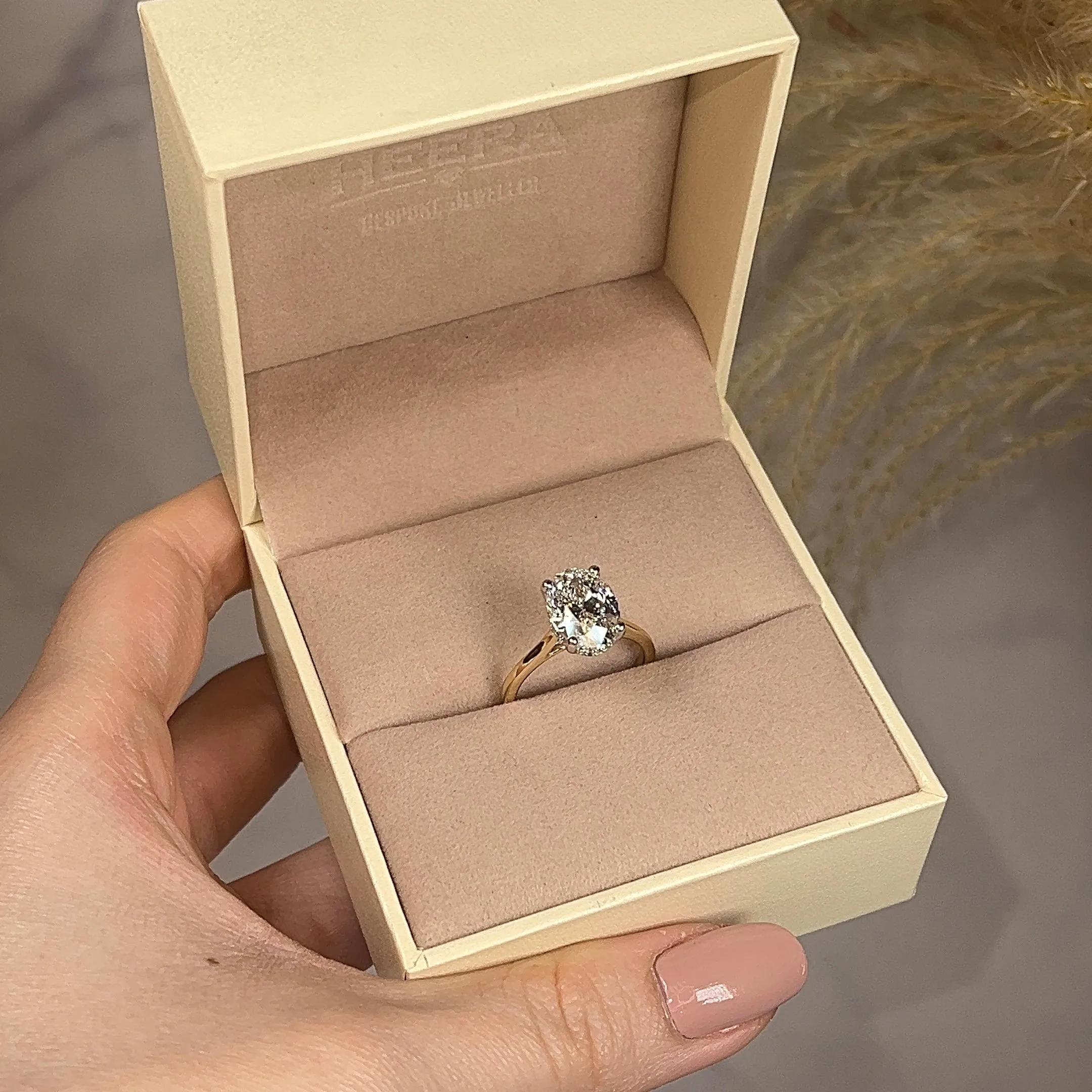 "Anastasia" Gold 2.25 Carat Oval Cut Hidden Under Halo Secret Gemstone Diamond Engagement Ring