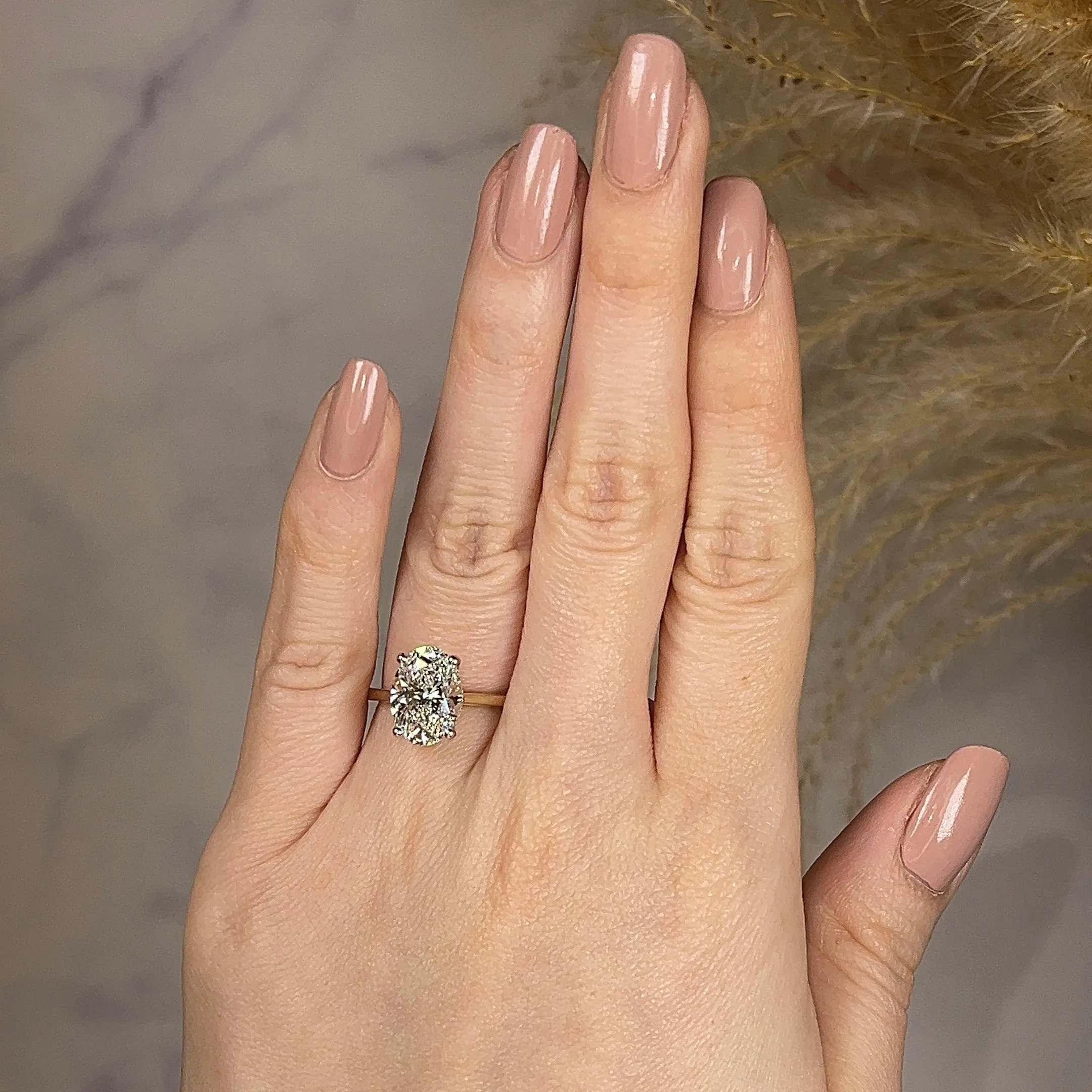 "Anastasia" Gold 2.25 Carat Oval Cut Hidden Under Halo Secret Gemstone Diamond Engagement Ring