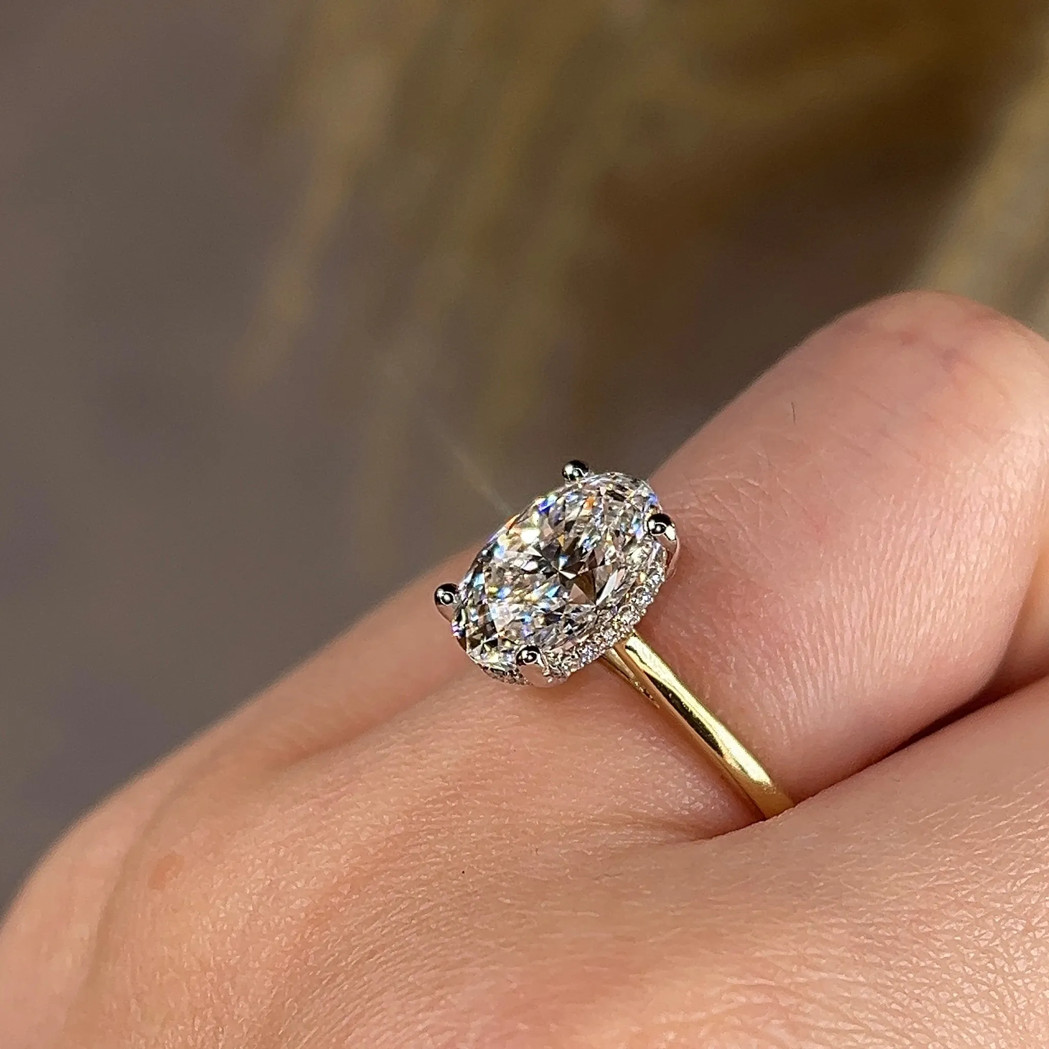"Anastasia" Gold 2.25 Carat Oval Cut Hidden Under Halo Secret Gemstone Diamond Engagement Ring